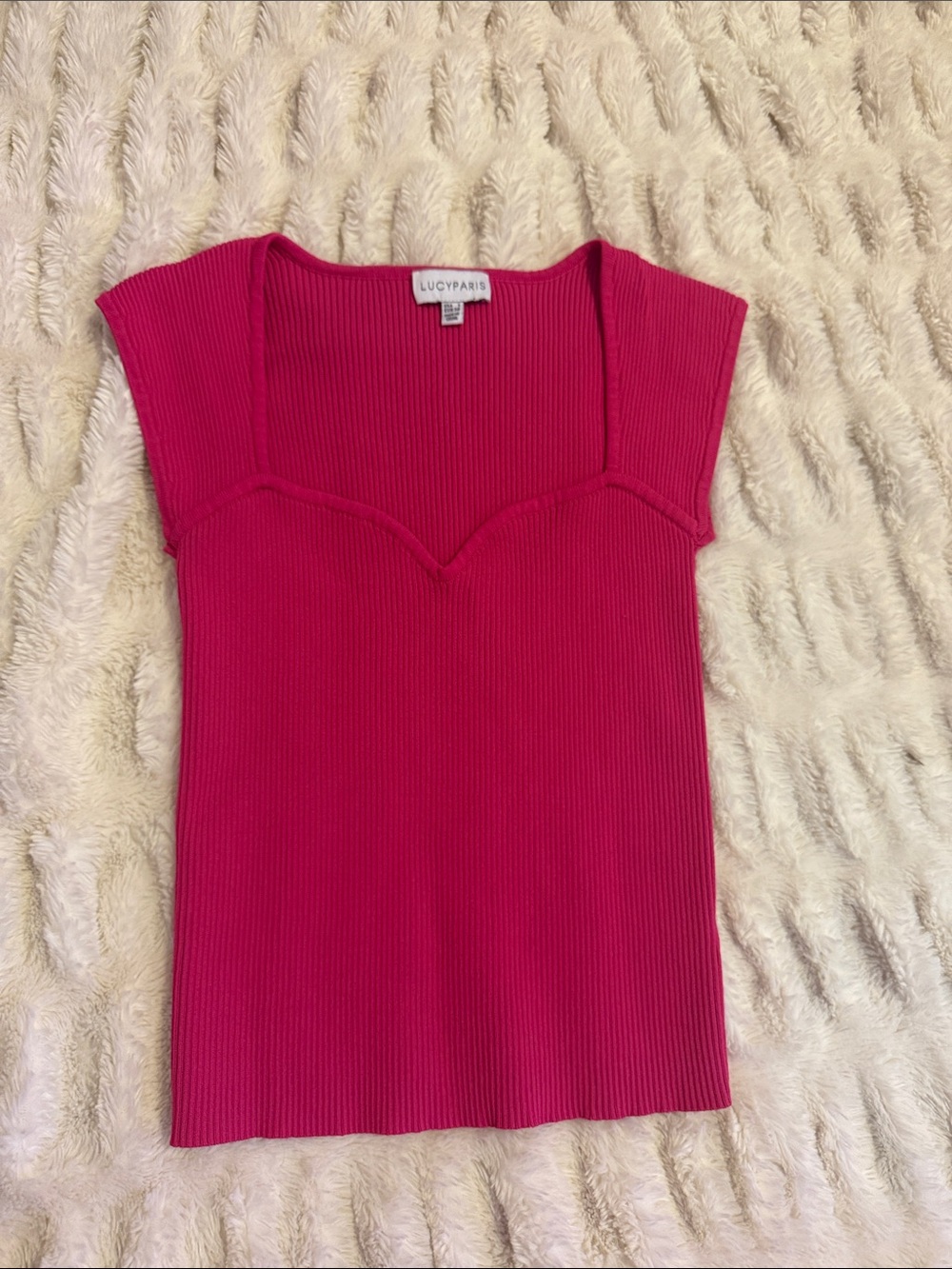 Lucy Paris Ribbed Sweetheart Neck Cap Sleeve Tank in Bright Pink